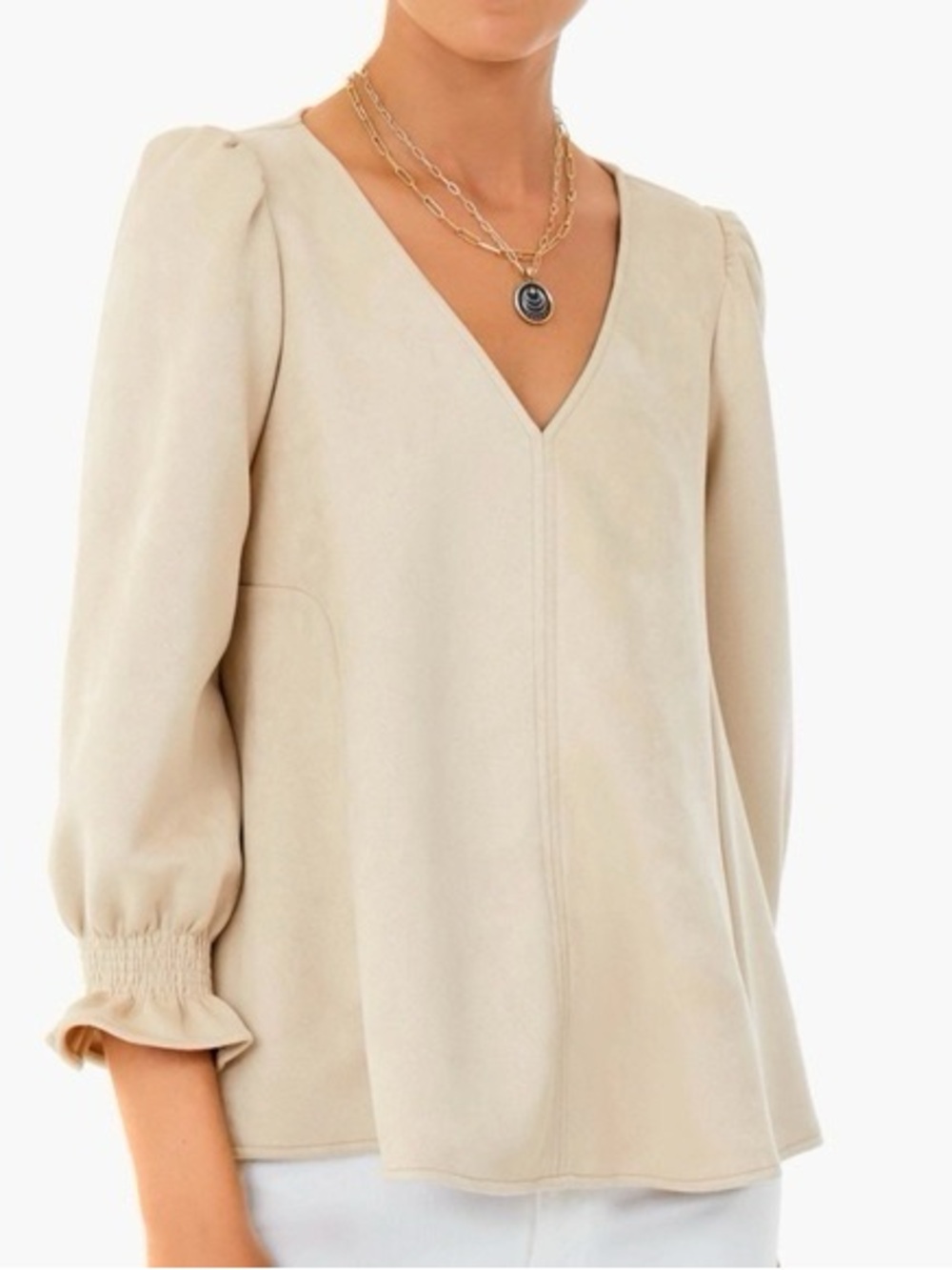 Tuckernuck Cream V-Neck Puff Sleeve Tunic